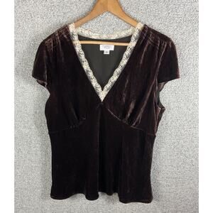 Y2K Velvet Babydoll Top Women’s 16 Lace Trim Coquette Romantic Whimsical